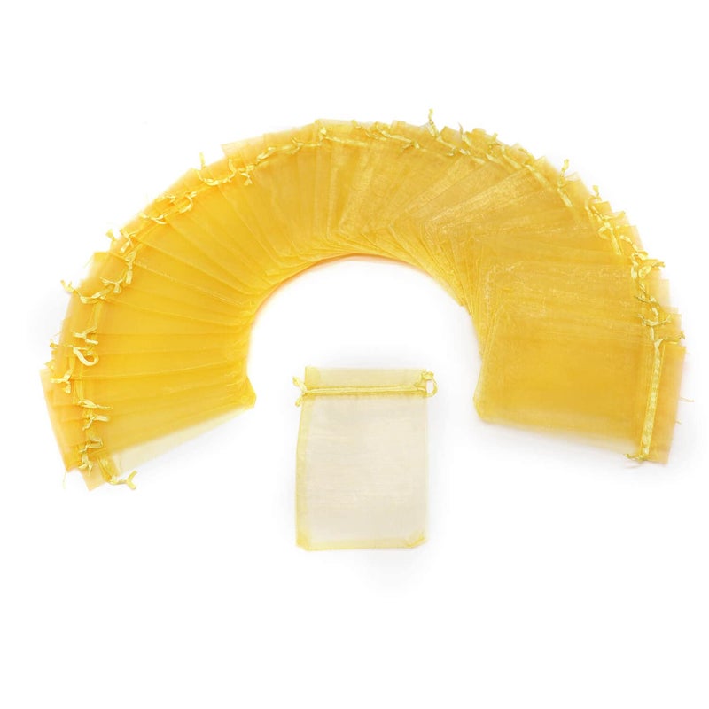 Bezall 50Pcs Golden Organza Bags 3x4 Inch, Small Mesh Bags Drawstring Jewelry Gift Bags, Wedding Party Favor Candy Pouches - Image 2